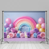Lofaris Floral Balloons Rainbow Birthday Cake Smash Backdrop